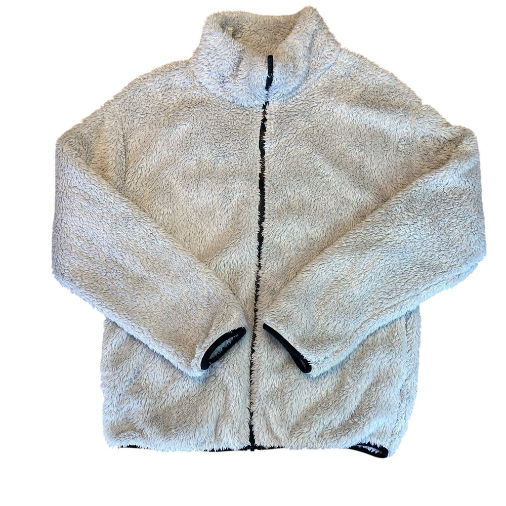Victoria's Secret PINK Sherpa Zip Up Jacket Gray With Black‎ Trim Women's Medium